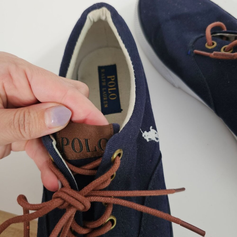 Polo Ralph Lauren Mens‎ Navy Canvas Sneakers Size 11《779》S - Picture 10 of 10